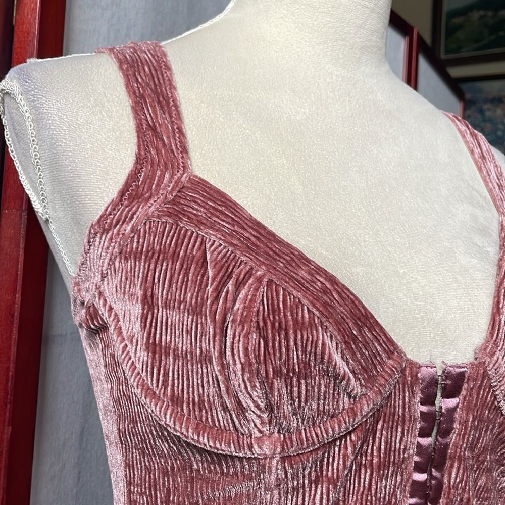 Urban Outfitters Out From Under Pink Crushed Velvet Bustier Bodysuit (Size:Small - Picture 10 of 16